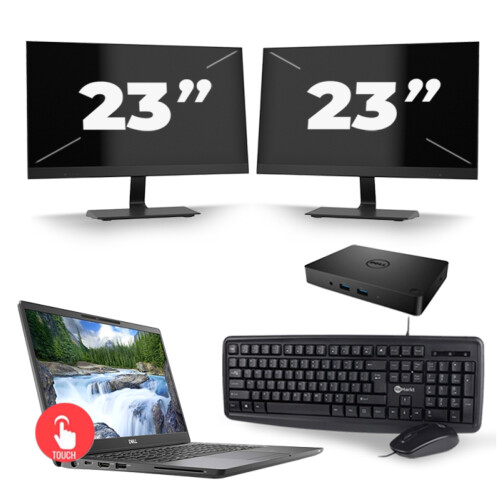 Refurbished Dell Latitude 7300 - Intel Core i5-8e Generatie - 13 inch - Touch - 16GB RAM - 256GB SSD - Windows 11 Home + 2x 23 inch Monitor Tweedehands