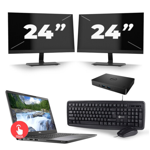 Refurbished Dell Latitude 7300 - Intel Core i5-8e Generatie - 13 inch - Touch - 16GB RAM - 256GB SSD - Windows 11 Home + 2x 24 inch Monitor Tweedehands