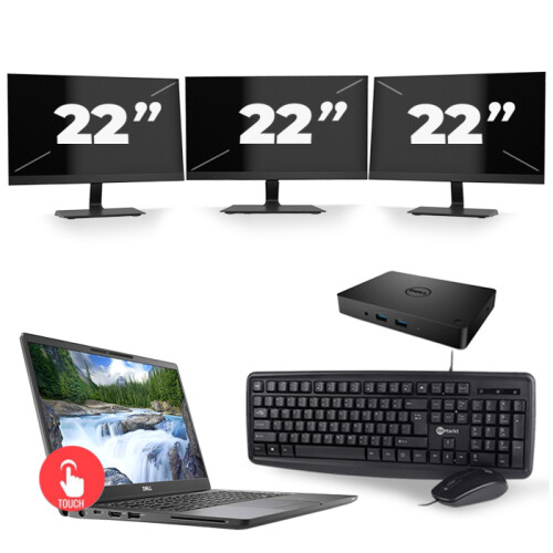 Refurbished Dell Latitude 7300 - Intel Core i5-8e Generatie - 13 inch - Touch - 16GB RAM - 256GB SSD - Windows 11 Home + 3x 22 inch Monitor Tweedehands