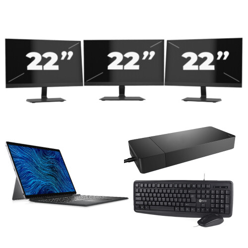 Refurbished Dell Latitude 7320 - Intel Core i5-11e Generatie - 13 inch - 16GB RAM - 256GB SSD - Windows 11 Home + 3x 22 inch Monitor Tweedehands