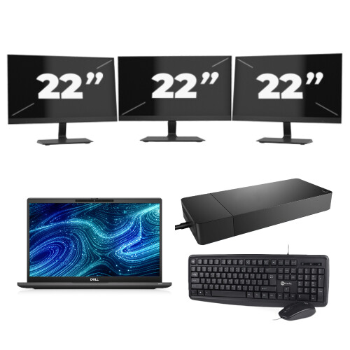 Refurbished Dell Latitude 7320 - Intel Core i5-11e Generatie - 13 inch - Touch - 16GB RAM - 256GB SSD - Windows 11 Home + 3x 22 inch Monitor Tweedehands