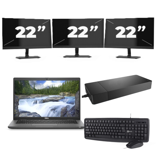 Refurbished Dell Latitude 7330 - Intel Core i5-12e Generatie - 13 inch - 16GB RAM - 256GB SSD - Windows 11 Home + 3x 22 inch Monitor Tweedehands