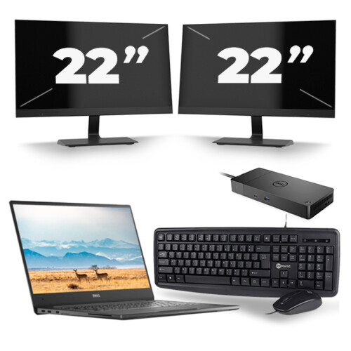 Refurbished Dell Latitude 7370 - Intel Core m7-6e Generatie - 13 inch - 8GB RAM - 256GB SSD - Windows 11 Home + 2x 22 inch Monitor Tweedehands