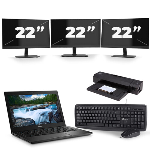 Refurbished Dell Latitude 7390 - Intel Core i5-8e Generatie - 13 inch - 16GB RAM - 256GB SSD - Windows 11 + 3x 22 inch Monitor Tweedehands