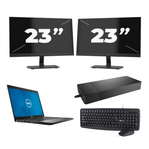 Refurbished Dell Latitude 7390 - Intel Core i7-8e Generatie - 13 inch - 8GB RAM - 256GB SSD - Windows 11 + 2x 23 inch Monitor Tweedehands