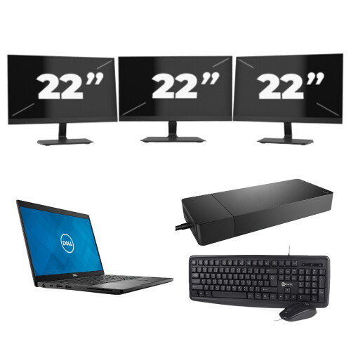 Refurbished Dell Latitude 7390 - Intel Core i7-8e Generatie - 13 inch - 8GB RAM - 256GB SSD - Windows 11 + 3x 22 inch Monitor Tweedehands