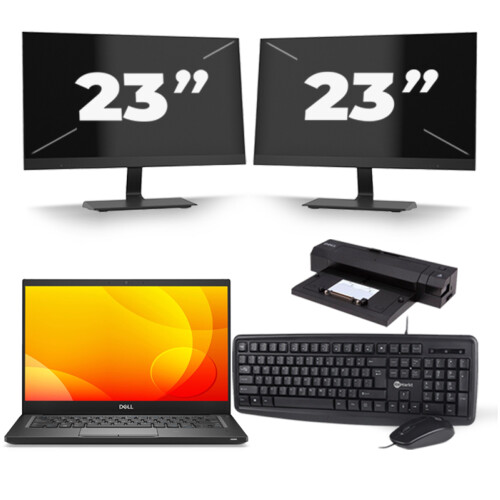 Refurbished Dell Latitude 7390 - Intel Core i7-8e Generatie - 13 inch - Touch - 16GB RAM - 256GB SSD - Windows 11 + 2x 23 inch Monitor Tweedehands