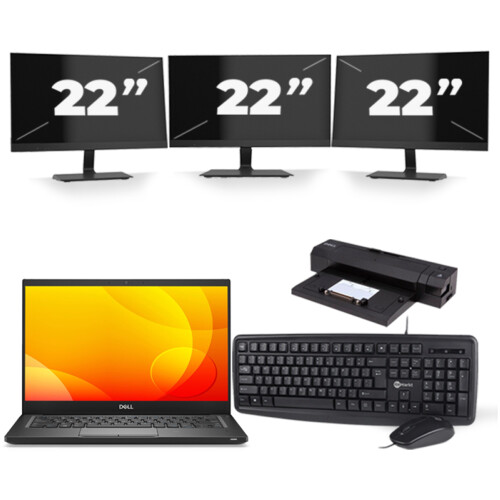 Refurbished Dell Latitude 7390 - Intel Core i7-8e Generatie - 13 inch - Touch - 16GB RAM - 256GB SSD - Windows 11 + 3x 22 inch Monitor Tweedehands