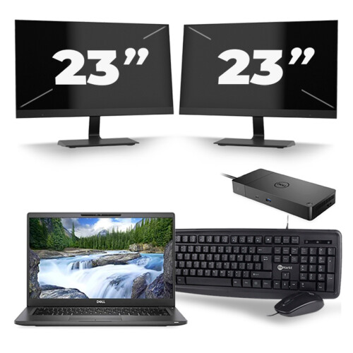 Refurbished Dell Latitude 7400 - Intel Core i5-8e Generatie - 14 inch - 8GB RAM - 256GB SSD - Windows 11 + 2x 23 inch Monitor Tweedehands