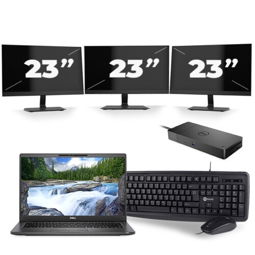 Refurbished Dell Latitude 7400 - Intel Core i5-8e Generatie - 14 inch - 8GB RAM - 256GB SSD - Windows 11 + 3x 23 inch Monitor Tweedehands