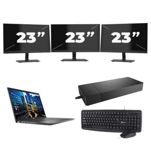 Refurbished Dell Latitude 7410 - Intel Core i5-10e Generatie - 14 inch - 16GB RAM - 256GB SSD - Windows 11 Home + 3x 23 inch Monitor Tweedehands