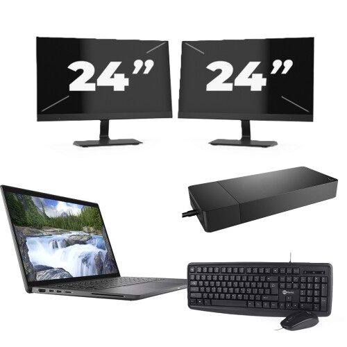 Refurbished Dell Latitude 7410 - Intel Core i5-10e Generatie - 14 inch - 16GB RAM - 256GB SSD - Windows 11 Home + 2x 24 inch Monitor Tweedehands