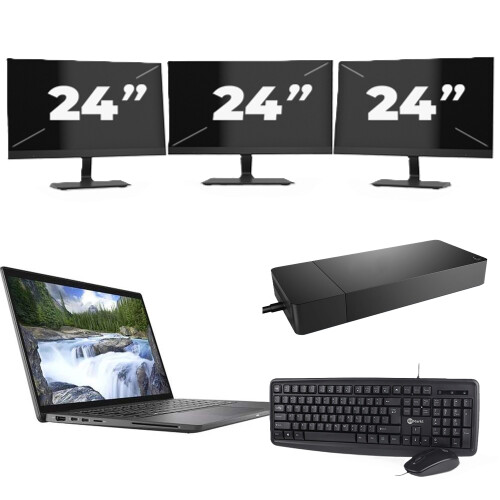 Refurbished Dell Latitude 7410 - Intel Core i5-10e Generatie - 14 inch - 16GB RAM - 256GB SSD - Windows 11 Home + 3x 24 inch Monitor Tweedehands