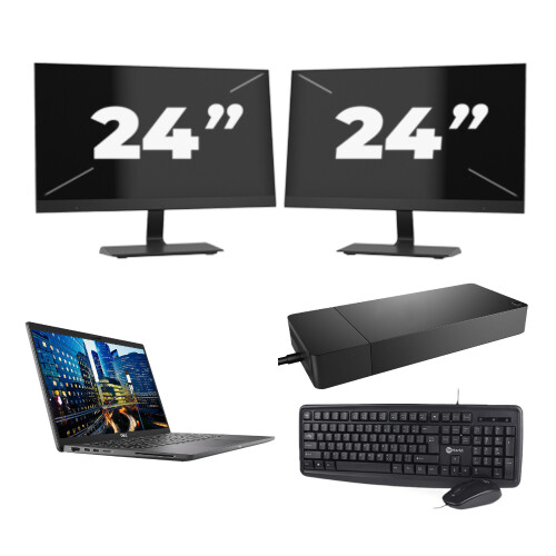 Refurbished Dell Latitude 7410 - Intel Core i5-10e Generatie - 14 inch - 16GB RAM - 256GB SSD - Windows 11 Home + 2x 24 inch Monitor Tweedehands