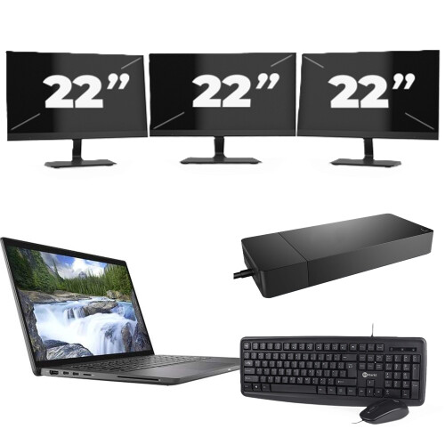Refurbished Dell Latitude 7410 - Intel Core i5-10e Generatie - 14 inch - 16GB RAM - 256GB SSD - Windows 11 Home + 3x 22 inch Monitor Tweedehands