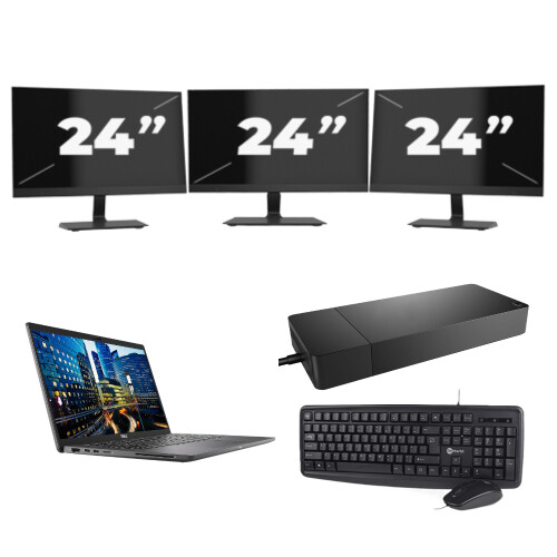 Refurbished Dell Latitude 7410 - Intel Core i5-10e Generatie - 14 inch - 16GB RAM - 256GB SSD - Windows 11 Home + 3x 24 inch Monitor Tweedehands