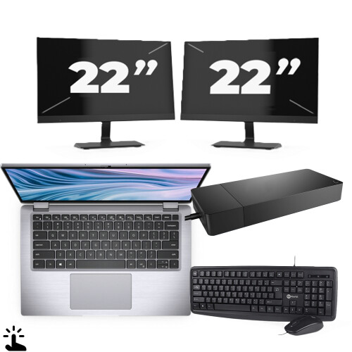 Refurbished Dell Latitude 7410 - Intel Core i5-10e Generatie - 14 inch - Touch - 16GB RAM - 256GB SSD - Windows 11 Home + 2x 22 inch Monitor Tweedehands