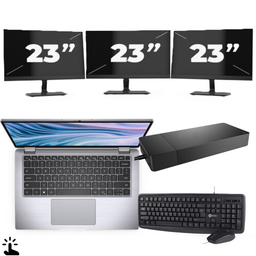 Refurbished Dell Latitude 7410 - Intel Core i5-10e Generatie - 14 inch - Touch - 16GB RAM - 256GB SSD - Windows 11 Home + 3x 23 inch Monitor Tweedehands