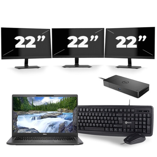 Refurbished Dell Latitude 7420 - Intel Core i5-11e Generatie - 14 inch - 16GB RAM - 256GB SSD - Windows 11 Home + 3x 22 inch Monitor