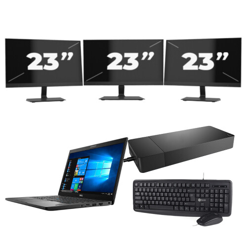 Refurbished Dell Latitude 7490 - Intel Core i5-8e Generatie - 14 inch - 8GB RAM - 256GB SSD - Windows 11 + 3x 23 inch Monitor Tweedehands