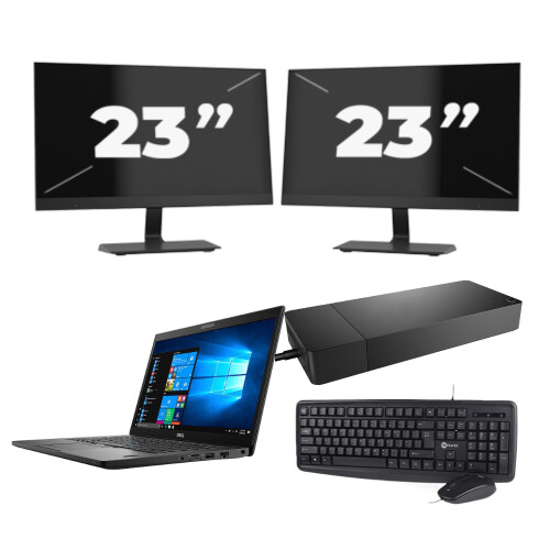 Refurbished Dell Latitude 7490 - Intel Core i5-8e Generatie - 14 inch - 8GB RAM - 256GB SSD - Windows 11 + 2x 23 inch Monitor Tweedehands