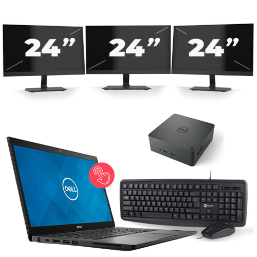 Refurbished Dell Latitude 7490 - Intel Core i7-8e Generatie - 14 inch - Touch - 16GB RAM - 256GB SSD - Windows 11 + 3x 24 inch Monitor Tweedehands