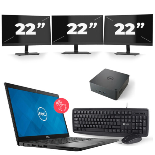 Refurbished Dell Latitude 7490 - Intel Core i7-8e Generatie - 14 inch - Touch - 16GB RAM - 256GB SSD - Windows 11 + 3x 22 inch Monitor Tweedehands