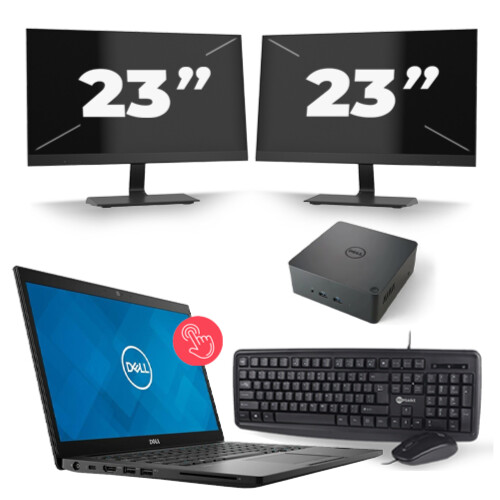 Refurbished Dell Latitude 7490 - Intel Core i7-8e Generatie - 14 inch - Touch - 16GB RAM - 256GB SSD - Windows 11 + 2x 23 inch Monitor Tweedehands