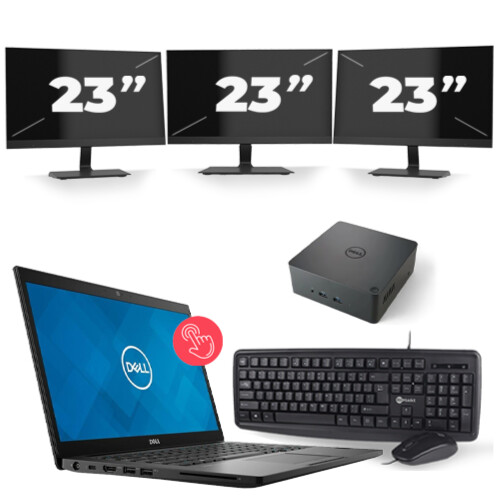 Refurbished Dell Latitude 7490 - Intel Core i7-8e Generatie - 14 inch - Touch - 16GB RAM - 256GB SSD - Windows 11 + 3x 23 inch Monitor Tweedehands