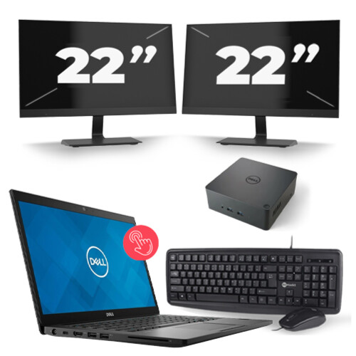 Refurbished Dell Latitude 7490 - Intel Core i7-8e Generatie - 14 inch - Touch - 8GB RAM - 256GB SSD - Windows 11 + 2x 22 inch Monitor Tweedehands