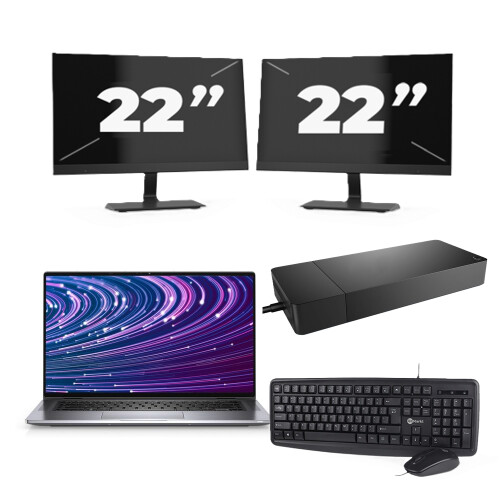 Refurbished Dell Latitude 9520 - Intel Core i7-11e Generatie - 15 inch - 16GB RAM - 256GB SSD - Windows 11 Home + 2x 22 inch Monitor Tweedehands