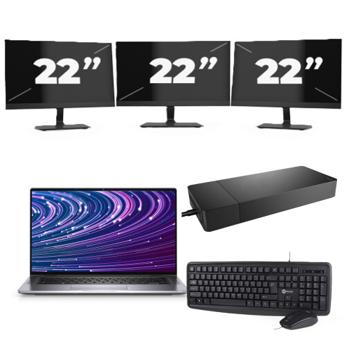 Refurbished Dell Latitude 9520 - Intel Core i7-11e Generatie - 15 inch - 16GB RAM - 256GB SSD - Windows 11 Home + 3x 22 inch Monitor Tweedehands