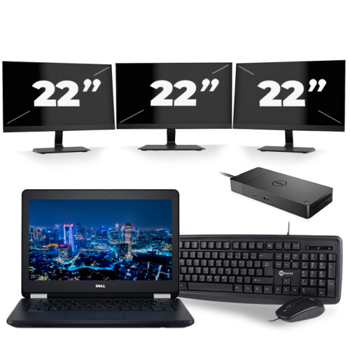 Refurbished Dell Latitude E5270 - Intel Core i5-6e Generatie - 12 inch - 8GB RAM - 256GB SSD - Windows 11 + 3x 22 inch Monitor Tweedehands