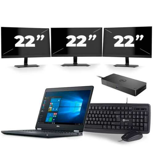 Refurbished Dell Latitude E5470 - Intel Core i3-6e Generatie - 14 inch - 8GB RAM - 256GB SSD - Windows 11 + 3x 22 inch Monitor Tweedehands