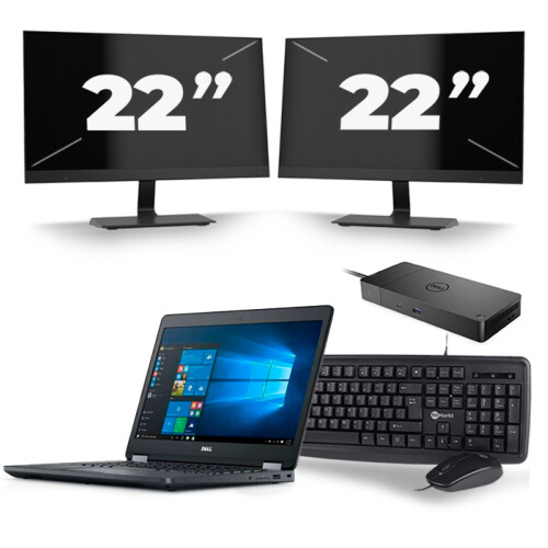 Refurbished Dell Latitude E5470 - Intel Core i5-6e Generatie - 14 inch - 8GB RAM - 256GB SSD - Windows 11 + 2x 22 inch Monitor Tweedehands