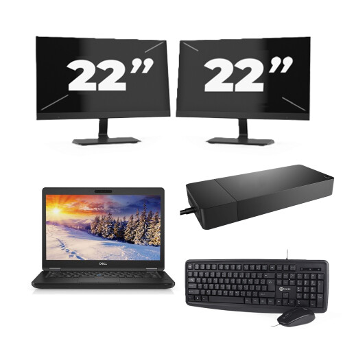 Refurbished Dell Latitude E5490 - Intel Core i3-8e Generatie - 14 inch - 8GB RAM - 256GB SSD - Windows 11 Home + 2x 22 inch Monitor Tweedehands