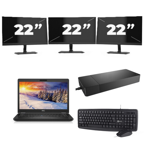 Refurbished Dell Latitude E5490 - Intel Core i5-8e Generatie - 14 inch - 16GB RAM - 256GB SSD - Windows 11 Home + 3x 22 inch Monitor Tweedehands