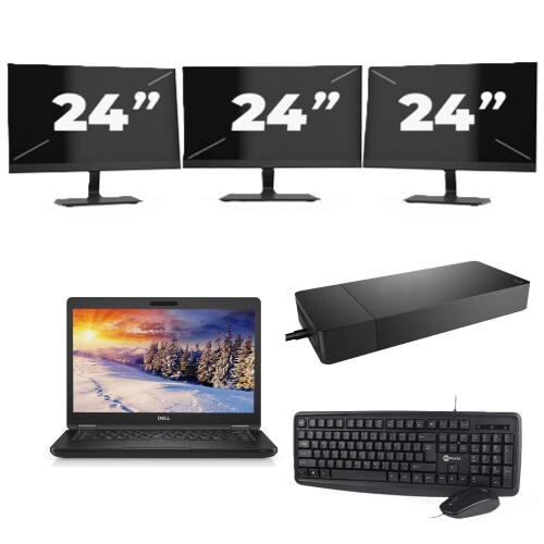 Refurbished Dell Latitude E5490 - Intel Core i5-8e Generatie - 14 inch - 16GB RAM - 256GB SSD - Windows 11 Home + 3x 24 inch Monitor Tweedehands