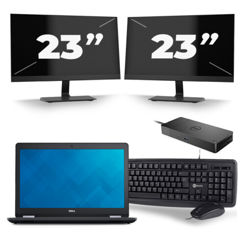 Refurbished Dell Latitude E5570 - Intel Core i3-6e Generatie - 15 inch - 8GB RAM - 256GB SSD - Windows 11 + 2x 23 inch Monitor Tweedehands