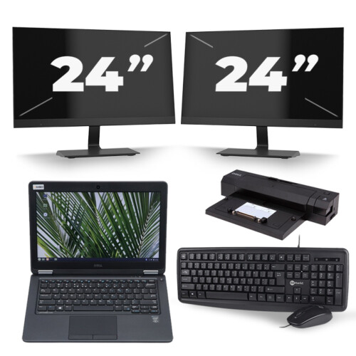 Refurbished Dell Latitude E7250 - Intel Core i5-5e Generatie - 12 inch - 8GB RAM - 128GB SSD - Windows 11 + 2x 24 inch Monitor Tweedehands
