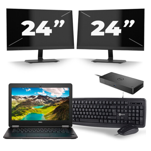 Refurbished Dell Latitude E7270 - Intel Core i5-6e Generatie - 12 inch - 8GB RAM - 256GB SSD - Windows 11 + 2x 24 inch Monitor Tweedehands