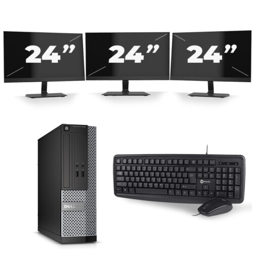 Refurbished Dell Optiplex 3020 SFF - Intel Core i7-4e Generatie - 16GB RAM - 256GB SSD - Windows 10 + 3x 24 inch Monitor Tweedehands