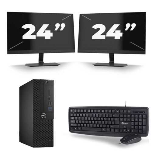 Refurbished Dell Optiplex 3050 SFF - Intel Core i5-7e Generatie - 8GB RAM - 256GB SSD - Windows 11 + 2x 24 inch Monitor Tweedehands