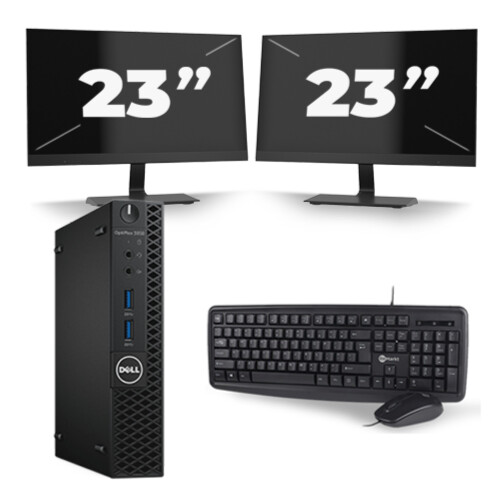 Refurbished Dell Optiplex 3050 USFF - Intel Core i5-7e Generatie - 8GB RAM - 256GB SSD - Windows 11 + 2x 23 inch Monitor Tweedehands