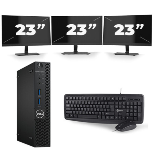 Refurbished Dell Optiplex 3050 USFF - Intel Core i5-7e Generatie - 8GB RAM - 256GB SSD - Windows 11 + 3x 23 inch Monitor Tweedehands