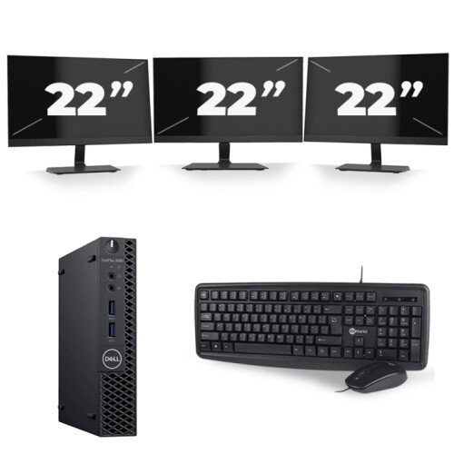 Refurbished Dell Optiplex 3060 Micro USFF - Intel Core i5-8e Generatie - 16GB RAM - 256GB SSD - Windows 11 + 3x 22 inch Monitor Tweedehands