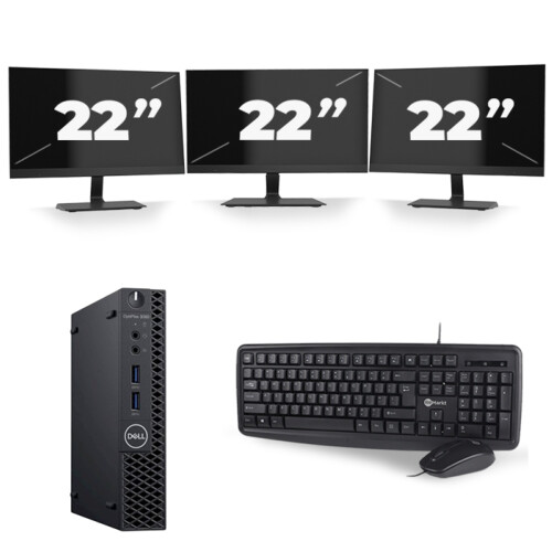 Refurbished Dell Optiplex 3060 Micro USFF - Intel Core i5-8e Generatie - 8GB RAM - 256GB SSD - Windows 11 + 3x 22 inch Monitor Tweedehands