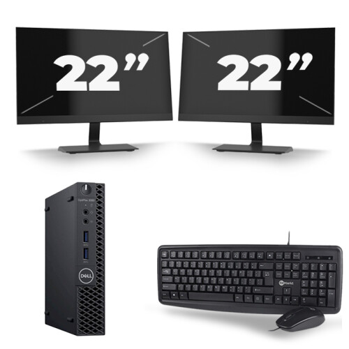 Refurbished Dell Optiplex 3060 Micro USFF - Intel Core i5-8e Generatie - 16GB RAM - 256GB SSD - Windows 11 + 2x 22 inch Monitor Tweedehands