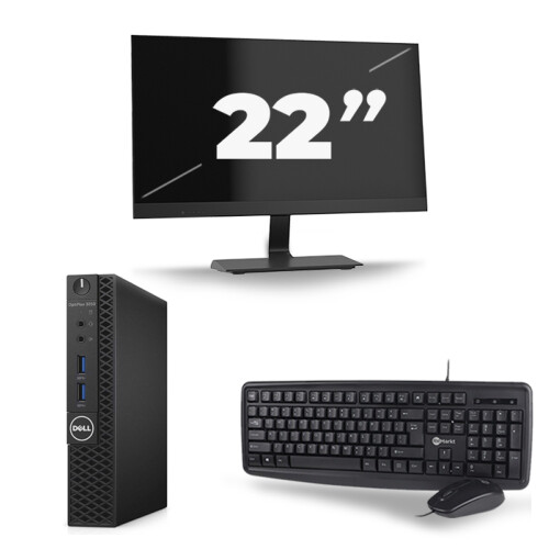 Refurbished Dell OptiPlex 3070 Micro USFF - Intel Core i3-9e Generatie - 8GB RAM - 256GB SSD - Windows 11 + 1x 22 inch Monitor