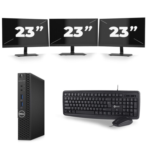 Refurbished Dell OptiPlex 3070 Micro USFF - Intel Core i3-9e Generatie - 8GB RAM - 256GB SSD - Windows 11 + 3x 23 inch Monitor Tweedehands